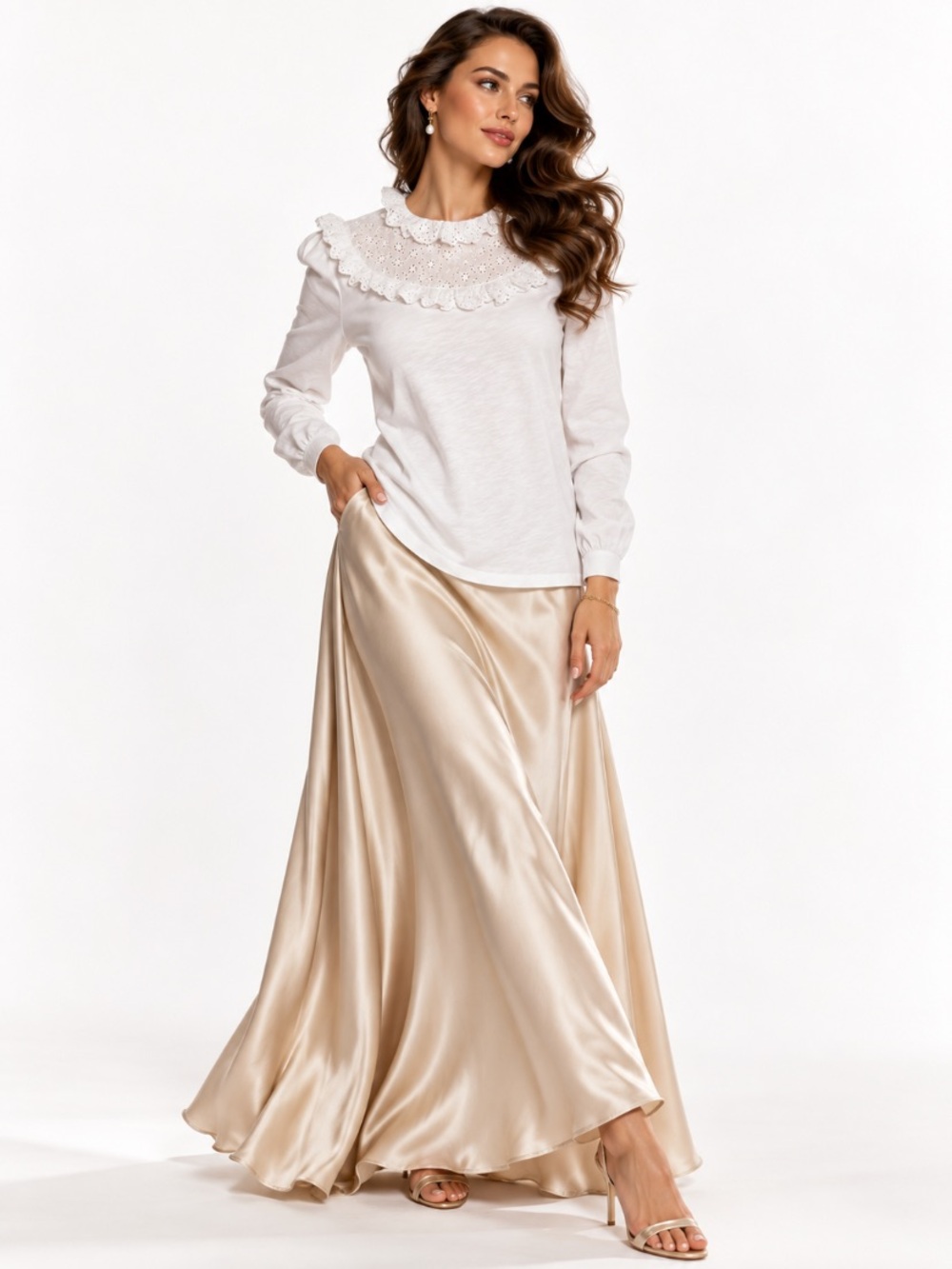 Boden "NEW" White Broderie Yoke Frill Prairie Romantic Long Sleeve Top Size 2